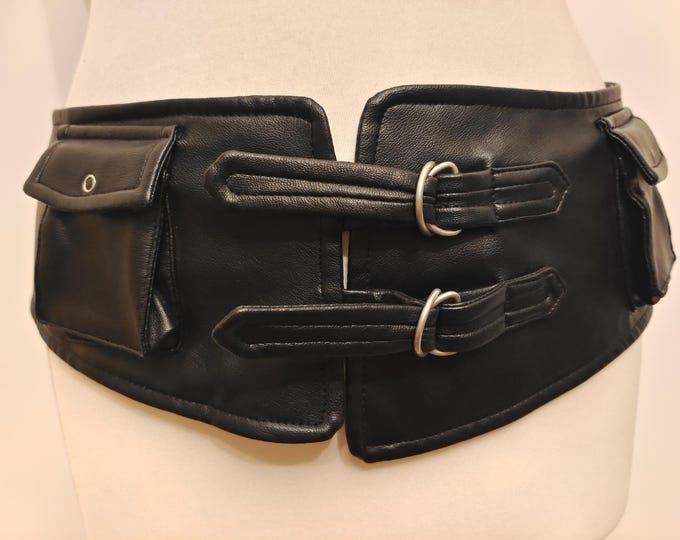 Extra Wide Black Faux Leather Belt by Bandolera