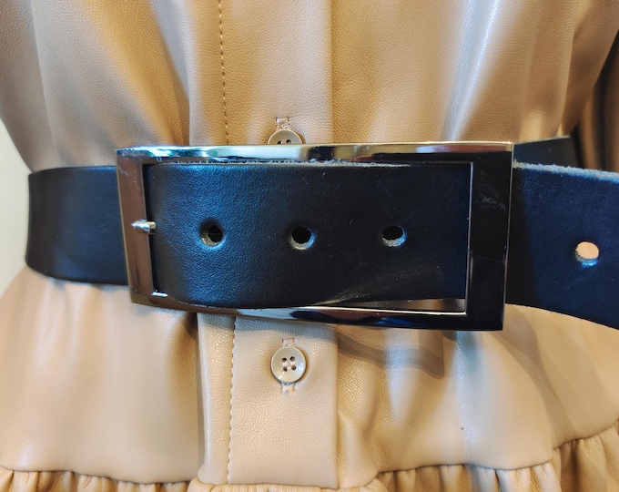 90's Vintage Black Real Leather Belt by Nini's Made in Finland