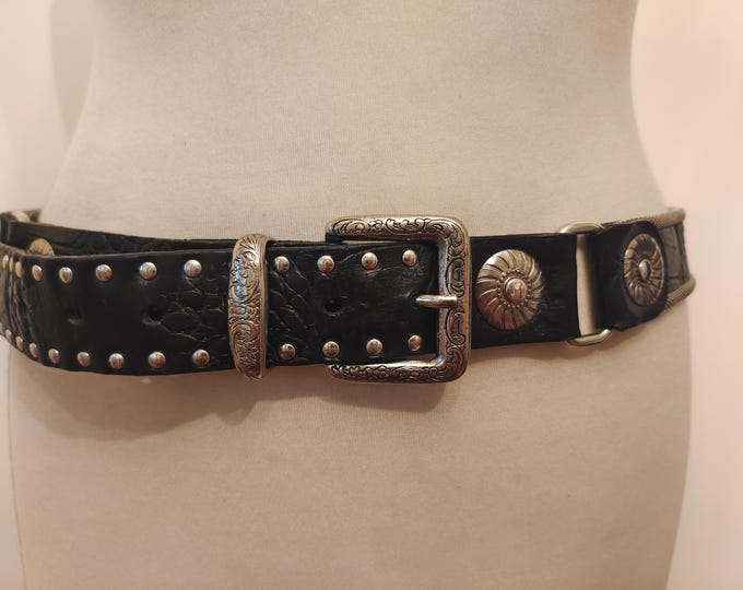 80's Vintage Black Real Leather & Metal Belt by Vanzetti