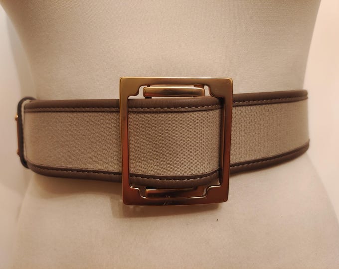 Wide Beige And Taupe Real Leather Adjustable Belt by Max&Co Made in Italy