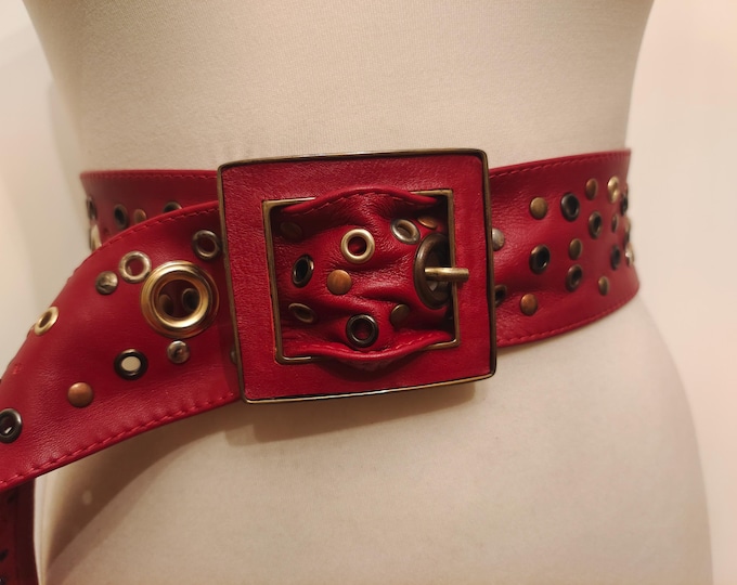 Wide Red Real Leather Belt By Hexeline