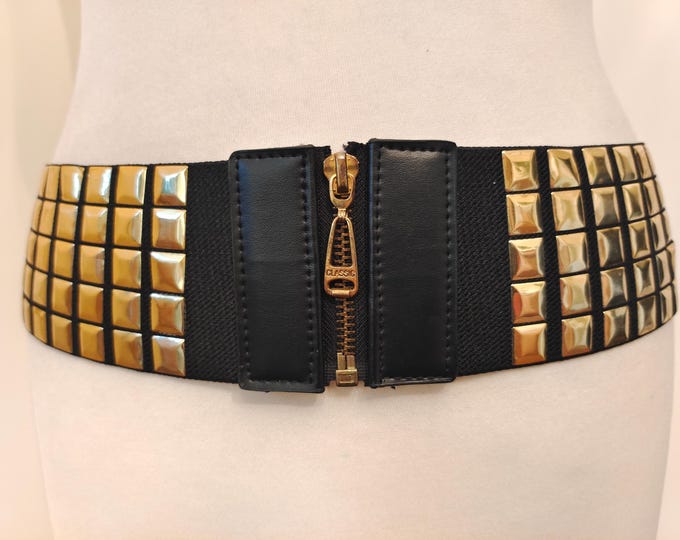 Wide Elastic Black Studded Belt