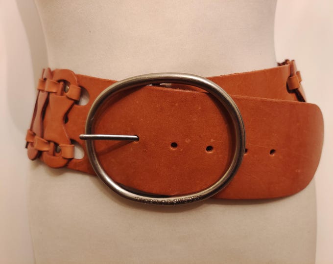 Extra Wide Brown Real Leather Belt With Huge Silver Buckle by Tiger of Sweden