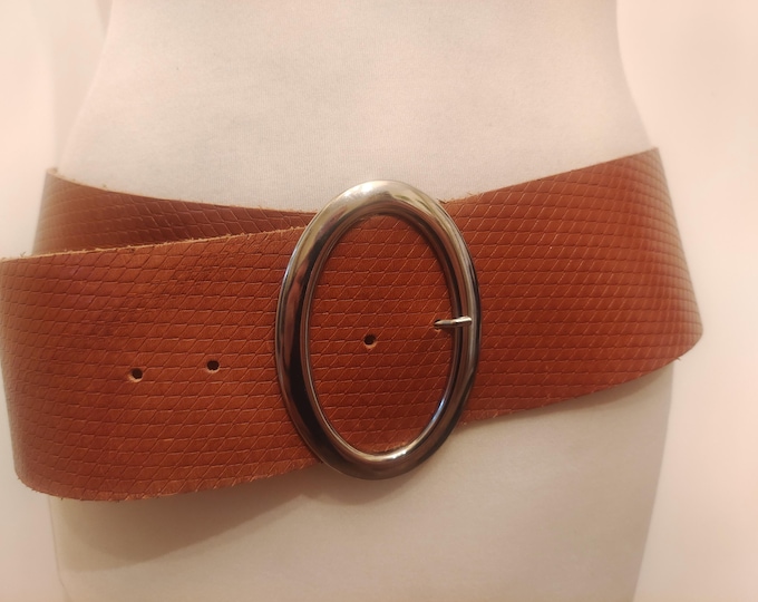 90's Vintage Extra Wide Brown Real Leather Belt by Garuglieri Made in Italy