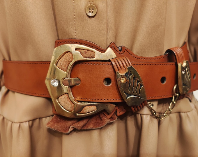 90's Vintage Brown Faux Leather Belt