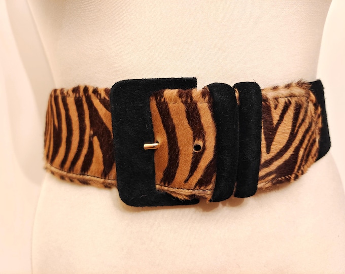 Wide Black & Brown Animal Print Vintage 80's Belt by Mondi Accessories