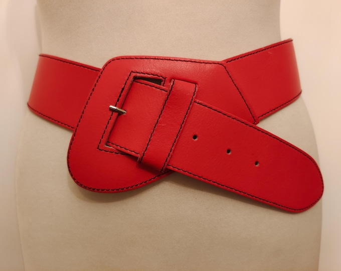 Wide Coral Real Leather Belt by St. Michael Made in England