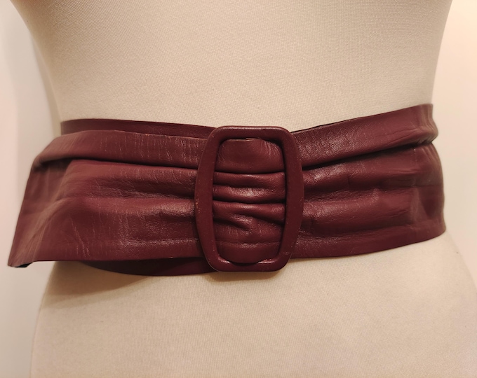 Wide Purple Real Leather Vintage 80's Adjustable Belt by Jaeger Made in England