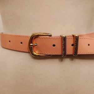 Real Vintage 80&#39;s Salmon Pink Leather Belt With Golden Buckle