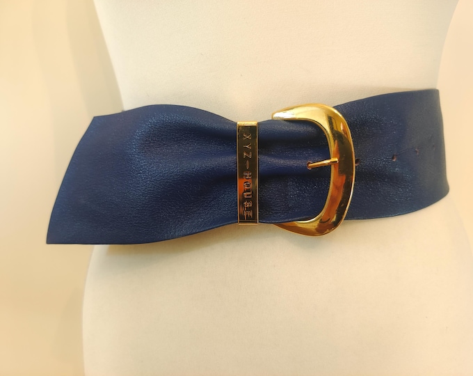 Wide Cornflower Pearl Blue Leather Belt by XYZ-House
