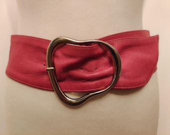90s Vintage Wide Pink Canvas Leather Belt - Etsy Canada display picture 1