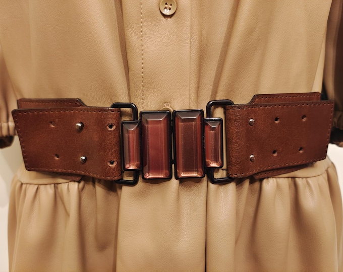 Wide Black And Brown Leather & Elastic Belt by Hexeline Made in Italy