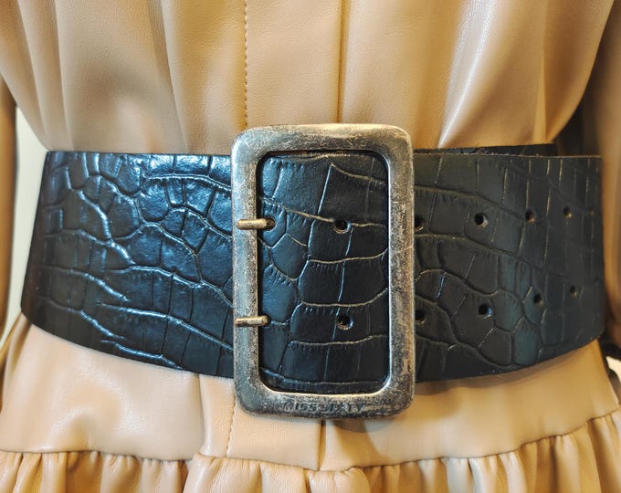 Wide Black Real Leather Belt by Miss Sixty Made in Italy