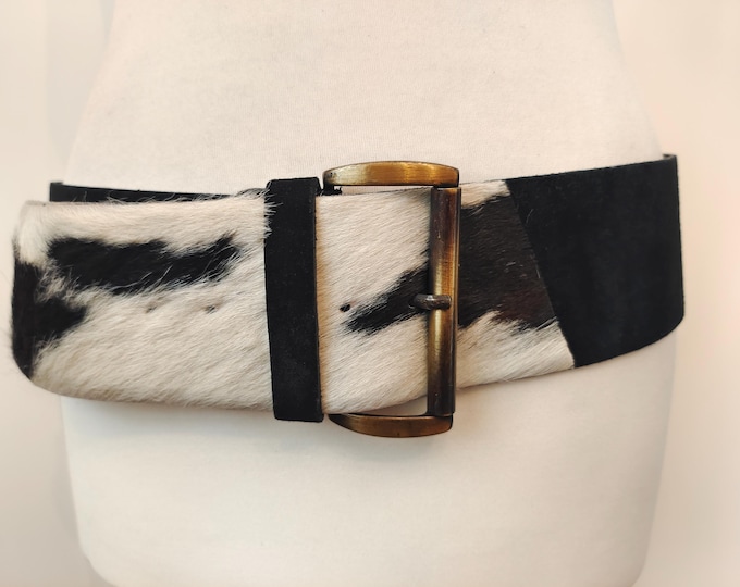 Wide Black & White Real Leather Belt Made In Italy