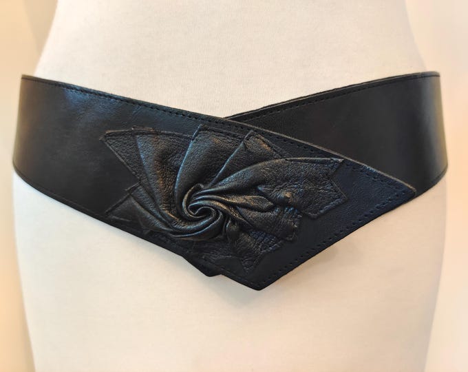 80's Vintage Wide Black Real Leather Belt