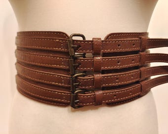 Extra Wide Brown Real Leather Corset Belt