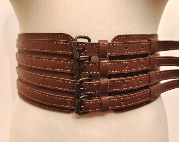 Extra Wide Brown Real Leather Corset Belt