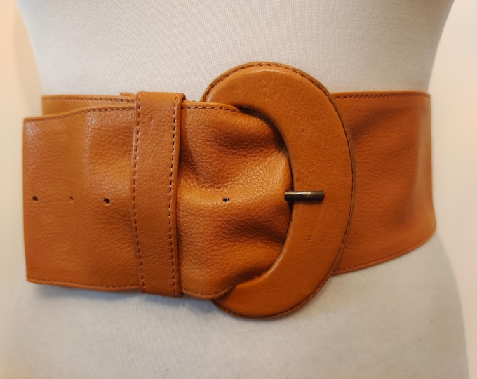 90's Vintage Wide Mustard Real Leather Belt Made in India