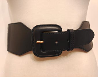 Zara Wide Black genuine Leather Waist Belt with Gold Buckle Extra Wide Black Real Leather Belt With Two Golden Metal  main image 4