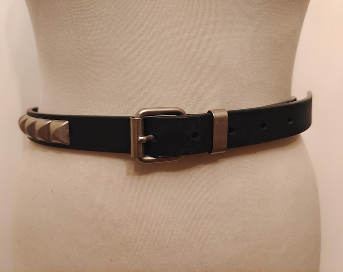 Black Real Leather Studded Belt by Saddler