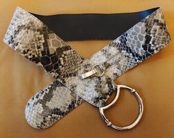 90s Vintage Wide Faux Leather Belt: Silver Buckle, Robako  display picture 1