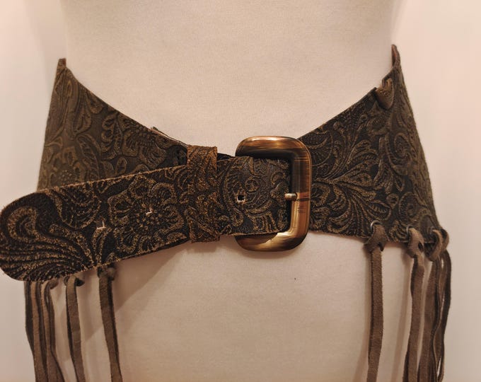 Extra Wide Khaki Real Leather Belt Machine by Bassico Made in Spain