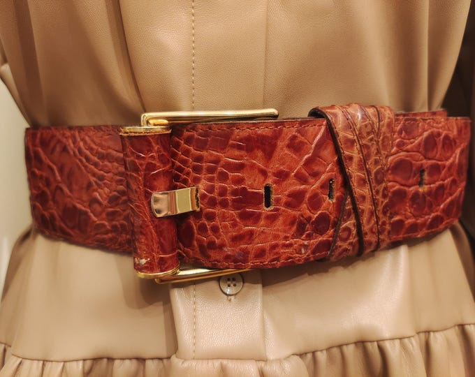 90's Vintage Wide Brown Real Leather Belt by Alba Moda