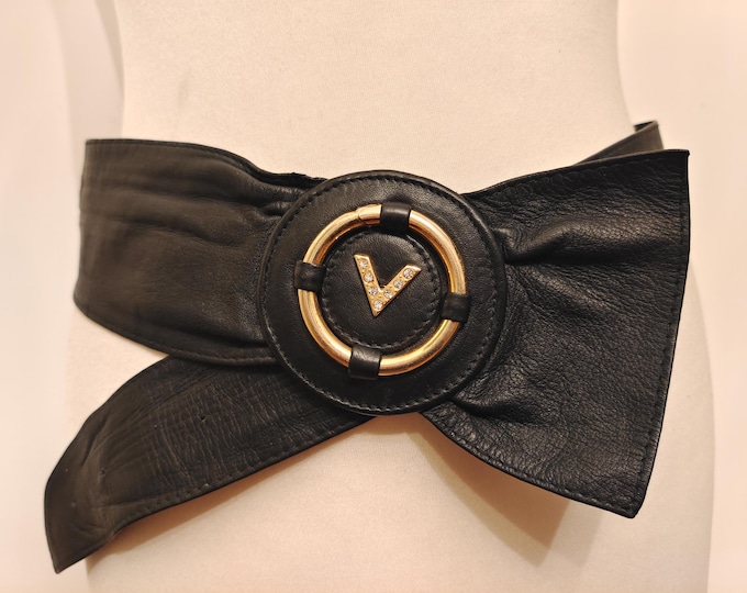 80's Vintage Wide Black Real Leather Belt