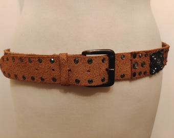 Brown Studded Gems Real Leather Belt by ZARA