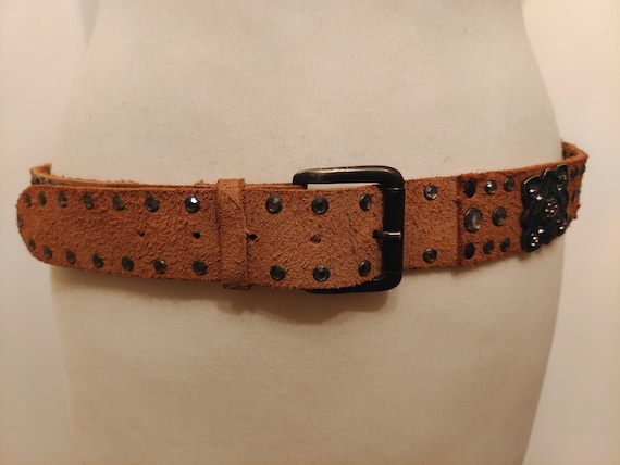 Zara leather belt metal flower studded Zara black flower cord belt with a three-dimensional metal  main image 4