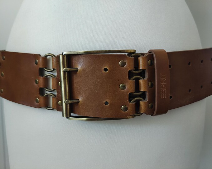 Wide Brown Polyvinyl Belt With Metal Rings And Studs by Esprit