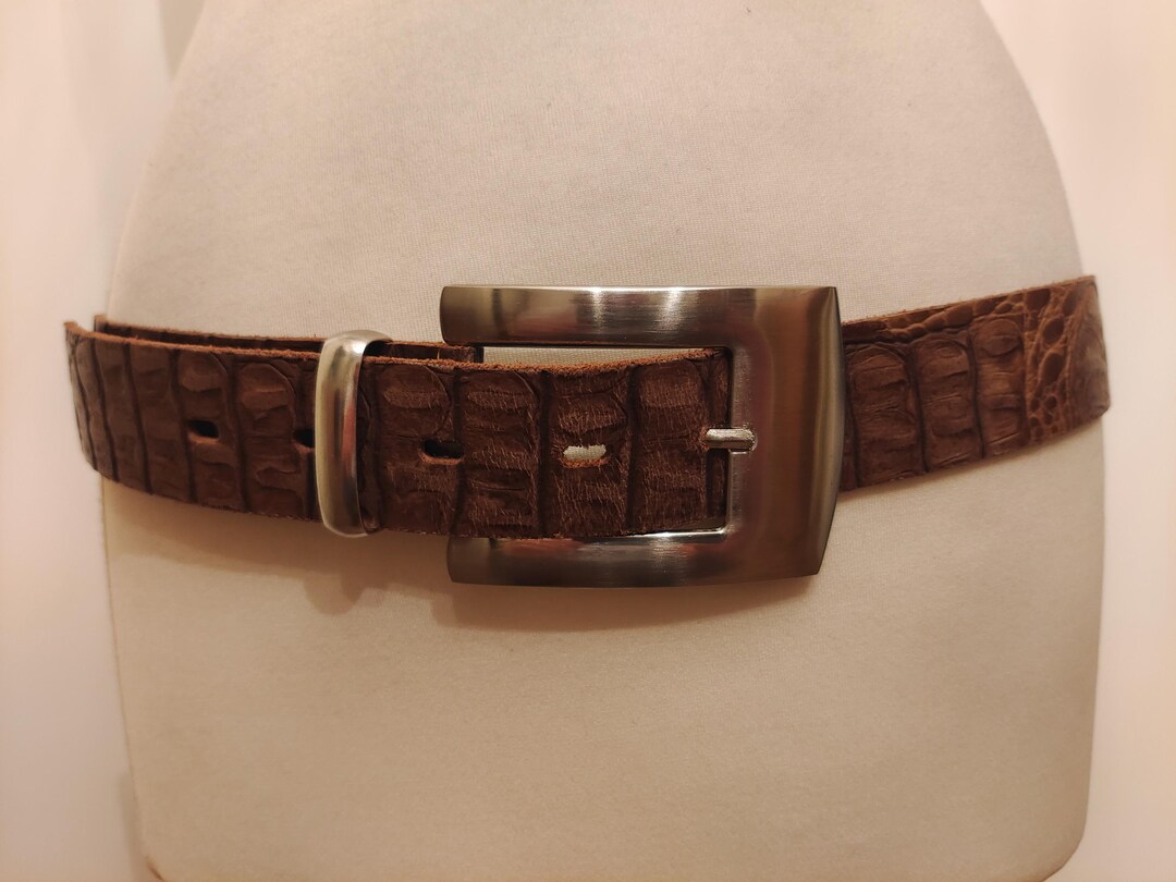 Vintage 90s Brown Crocodile Pattern Leather Belt, Classic Style 90 main image 3