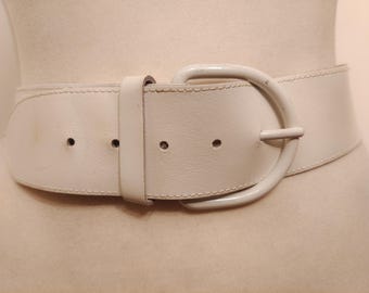 Vintage 80s Calderon USA Made White Leather  Belt Gold Buckle Size M GUC Blues Vintage Calderon USA Made White Belt Gold Buckle Size L | eBay main image 4