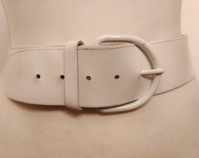 80's Vintage White Real Leather Belt Made in England
