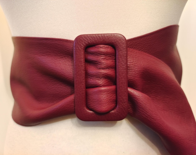 Extra Wide Burgundy Real Leather Adjustable Belt by ZARA Made in Spain