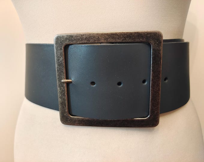 Wide Grey Real Leather Belt by PIECES