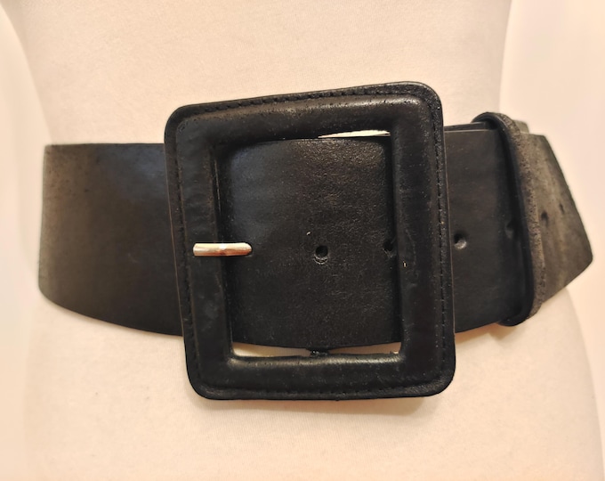 Wide Black Real Leather Belt by Hallhuber
