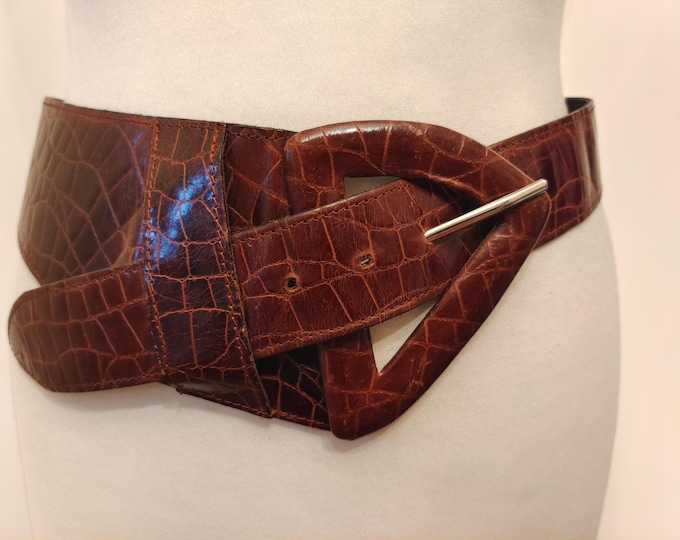 80's Vintage Wide Brown Real Leather Belt