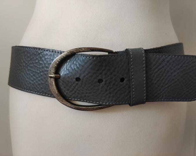 Vintage 80's Wide Grey Real Leather Belt by Bernd Götz