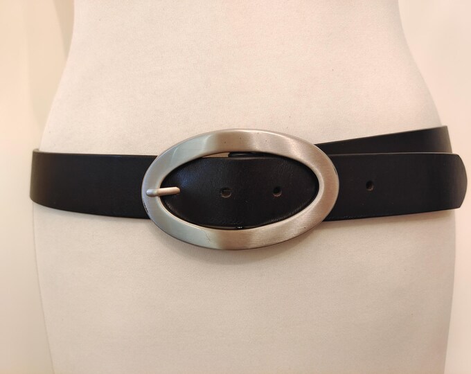 Real Leather Dark Brown Belt With Silver Buckle by Saddler