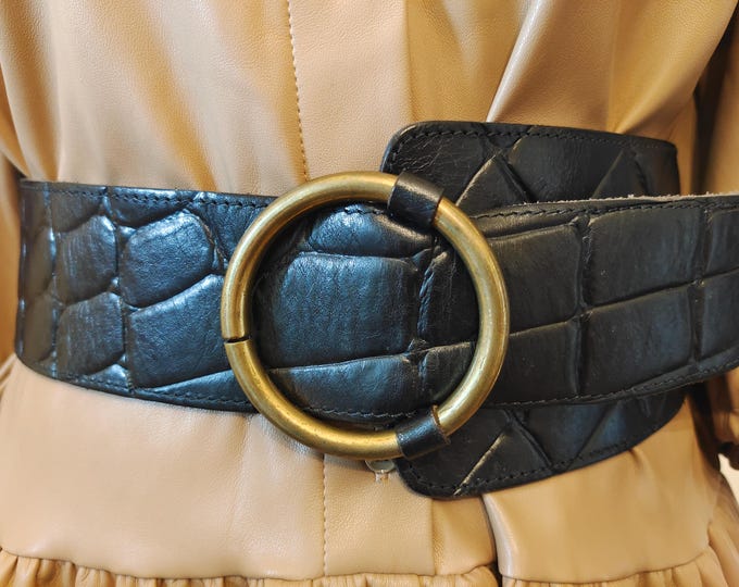 Extra Wide Black Real Leather Belt by Tuareg for Benetton