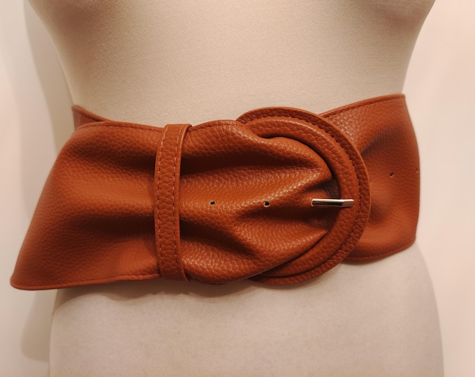 Extra Wide Brown Faux Leather Belt