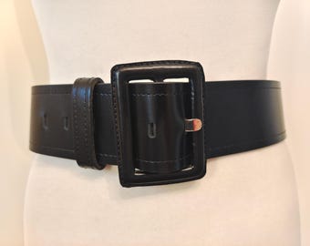 Wide Thick Black Real Leather Belt by Autograph Made in India