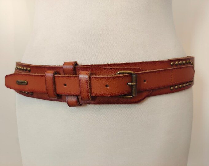 Regular Real Leather Brown Studded Belt by Pepe Jeans