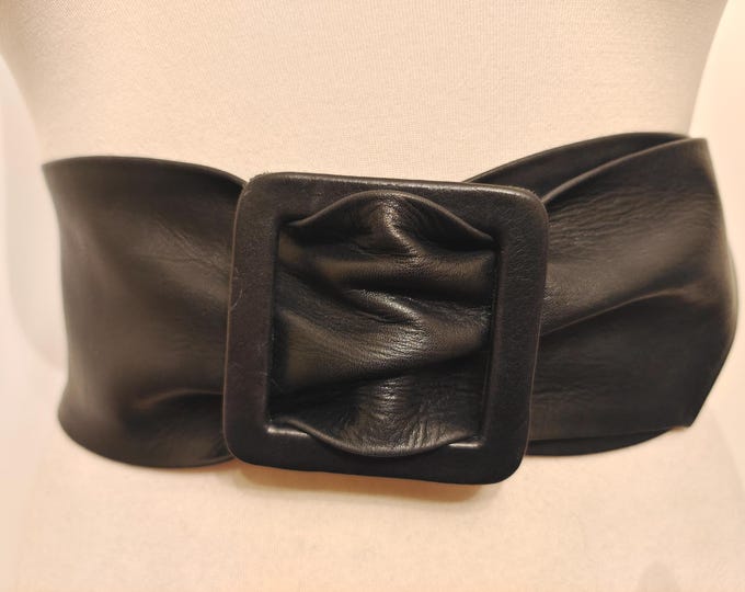 Extra Wide Black Real Leather Adjustable Belt by Ochnik