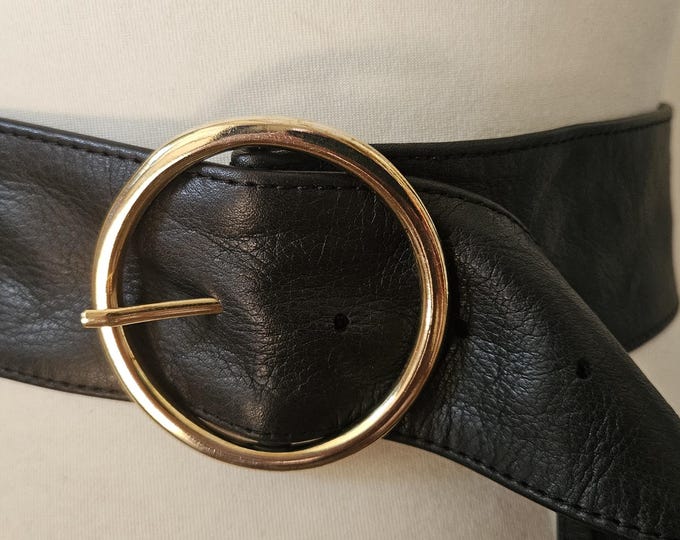 Wide Black Real Leather Belt With Golden Metal Buckle by Depeche