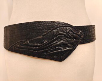 Wide Black Belt Suede Leather 1980s Vintage Belt With Silver  display picture 1