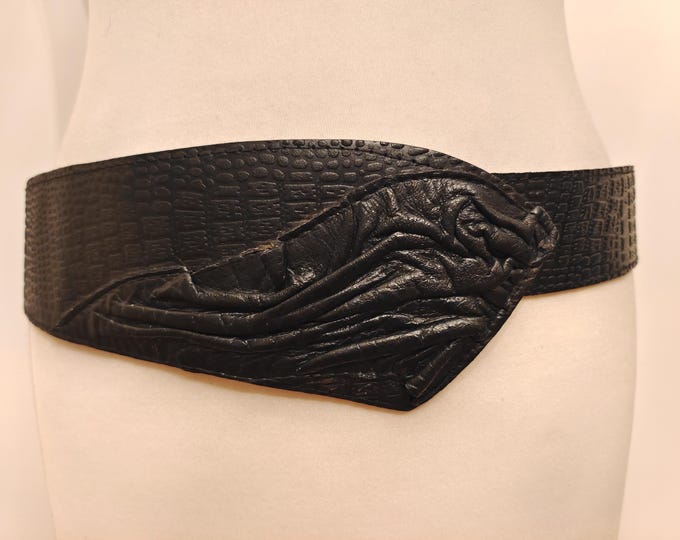 Wide Black Vintage 80's Faux Leather Belt