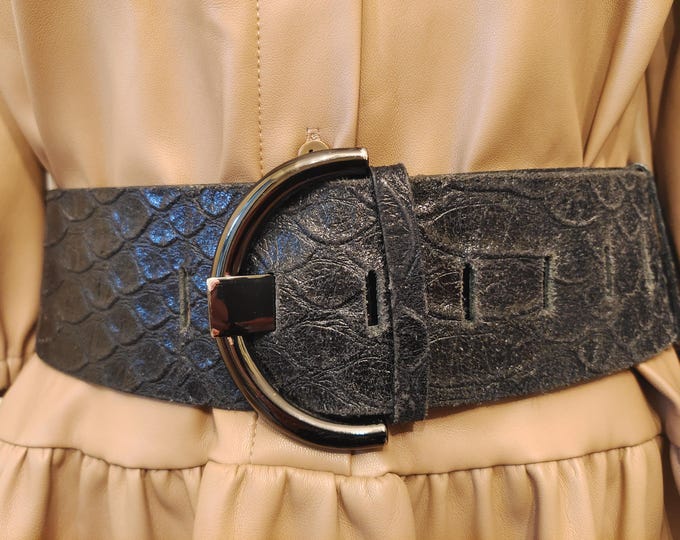 Wide Black Real Leather Belt by Solar