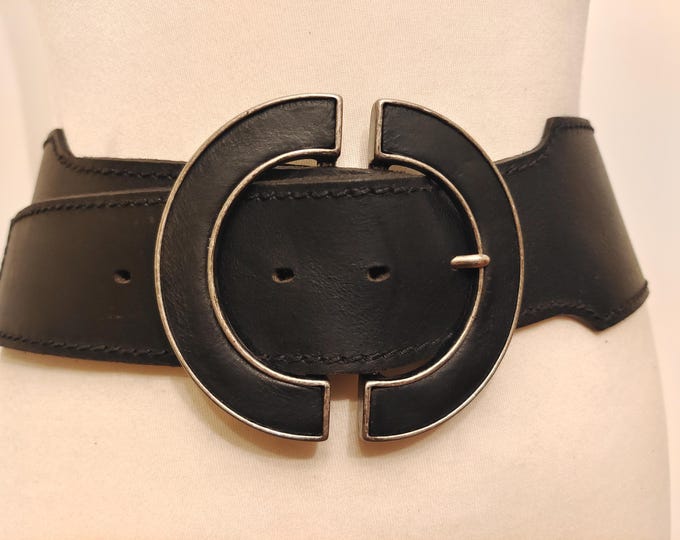Wide Black Real Leather Belt by NEXT Made in Great Britain